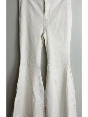 Free People High Rise Flare Jeans Size 30 White Raw Hem Denim Festival Women’s